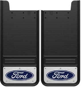 Gatorback GA1226F-C Ford mud flaps, 12x26 universal fit, heavy-duty rubber, stainless steel plate, 7075-T6 fasteners, Ford licensed, made in Canada.