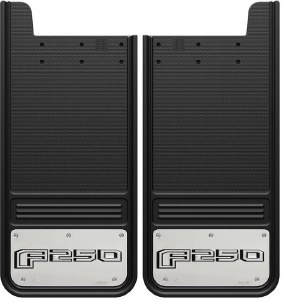 Gatorback GA1226F250-2 Ford F-250 logo mud flaps, universal 12x26 fit, heavy-duty virgin rubber with stainless steel plate for durable truck protection