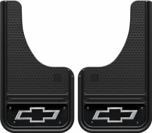 Front Mud Flaps 10"x18" Bowtie Logo Black background