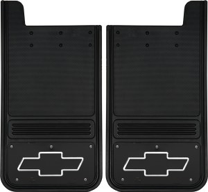 Rear Mud Flaps Chevrolet Bowtie Logo Black 12"x23" Black Wrap