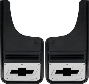 Front Mud Flaps Chevrolet Bowtie Logo Black  12"x23"