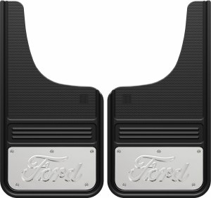 Gatorback GB1223CUTFS universal mud flap with premium rubber and 304 stainless steel plate, Ford licensed, includes stainless screws, durable Canadian-made protection.