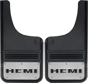 Front Mud Flaps HEMI Logo Black  12"x23"