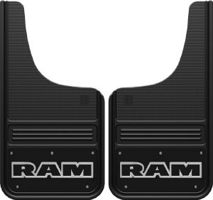Front Mud Flaps Ram Text -black background
