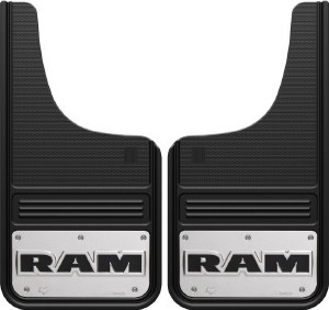 Front Mud Flaps Black Ram Text 12"x23"