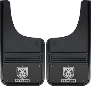 Front Mud Flaps RAM Logo V 12"x23" Black Wrap