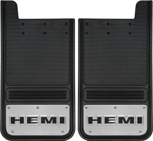 Rear Mud Flaps HEMI Logo Black  12"x23"