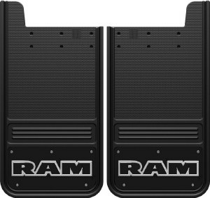 Rear Mud Flaps Ram Text -black leters w/black background 12"x23"