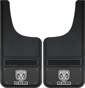 Front Mud Flaps RAM Logo Vertical 12"x26" Black Wrap