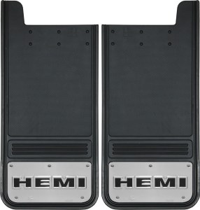 Rear Mud Flaps HEMI Logo Black  12"x26"