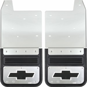 Front Mud Flaps 5/8" Offset, Beveled, Bowtie Black for 07-13 Chevy Silverado HD 2500/3500