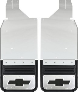 Front Mud Flaps 5/8" Offset, Beveled, Bowtie Black  for 07-13 Silverado LD/HD 1500/2500/3500