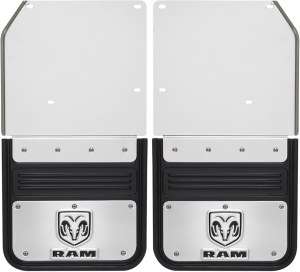 Rear Mud Flaps 2009 - 2014 RAM 1500/2500/3500 5/8" Offset No Drill Vertical Black Wrap PC Black