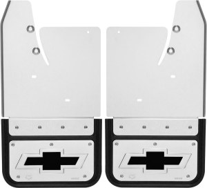 Front Mud Flaps 2014 - 2015 Chevy Silverado 1500/2500/3500 5/8" Non-Bevel Offset No Drill Bowtie Black  12"x11"