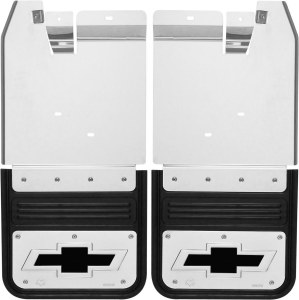 Rear Mud Flaps 2014 - 2015 Chevy Silverado 1500/2500/3500 5/8" Non-Bevel Offset No Drill Bowtie Black  12"x11"