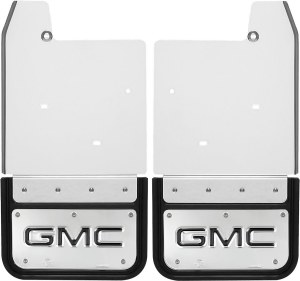 Front Mud Flaps 2014 -2015 GMC Sierra 1500/2500/3500 5/8" Offset No Drill GMC Black 12"x11"