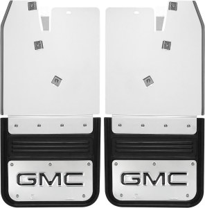 Rear Mud Flaps 2014 - 2015 GMC Sierra 1500/2500/3500 5/8" Offset No Drill GMC Black  12"x11"