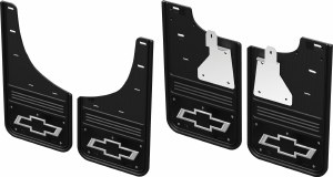 Front &amp; Rear Custom Mud Flap Chev Silverado 1500 Bow Tie Logo w/black background