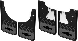 Front &amp; Rear Custom Mud Flap Chev Silverado 1500 Gunmetal  w/Bow Tie Logo