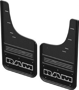 Rear Ram Mud Flaps with Ram Text Logo - black background