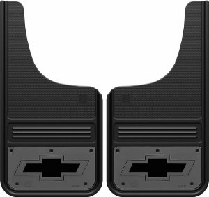 Front Mud Flap Chev Bowtie Logo with Gunmetal Finish 12"x23"