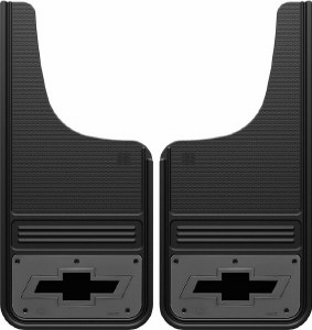 Front Mud Flap Chev Bowtie Logo with Gunmetal Finish 12'x26"
