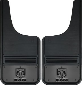 Rear Mud Flaps Ram V Logo with Gunmetal Finish 19"x24"