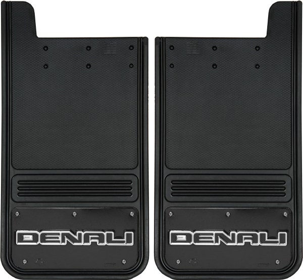 Rear Mud Flaps GMC Denali Logo Black 12"x23" Black Wrap Hitch Warehouse