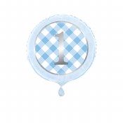 1st Bday Gingham Blue Foil