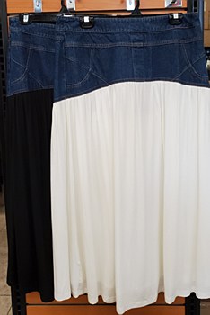 Metallic Denim Skirt-White-L-