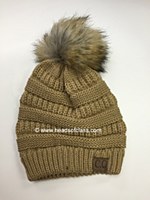 Pattern Knit Hat With Fur Pompom