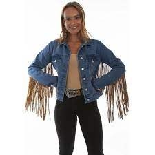 Denim Jacket W/ Lepoard Fringe XL REGULA