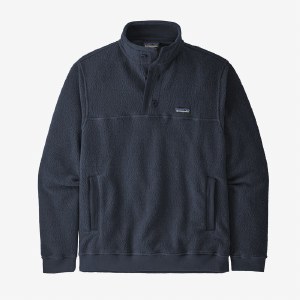 Patagonia Shearling Fleece Button Pullover MD New Navy