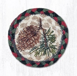Earth Rugs Pinecone Coaster 5" Red/Green