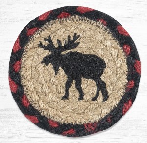 Earth Rugs Black Moose Coaster 5" Red