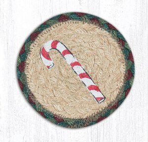 Earth Rugs Candy Cane Coaster 5&quot; Green