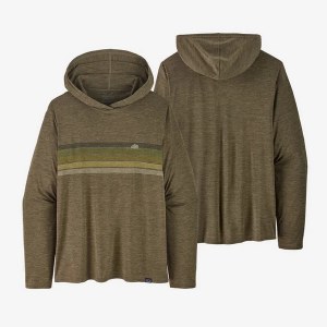 Patagonia Men's Capilene Cool Daily Graphic Hoodie MD Line Logo Ridge Stripe: Basin Green X-Dye