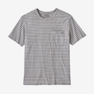 Patagonia Men's Trail Harbor Pocket T-Shirt SM Meiners Stripe: Salt Grey