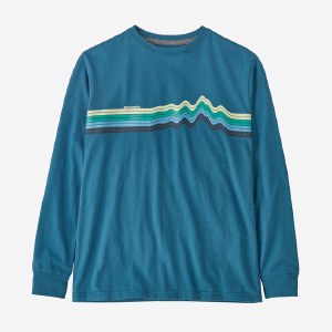 Patagonia Kid's Regenerative Organic Certified Cotton Long-Sleeve Graphic T-Shirt MD Ridge Rise Stripe: Wavy Blue