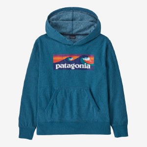 Patagonia Kid's Lightweight Graphic Hoodie LG Boardshort Logo: Wavy Blue