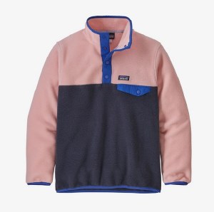 Patagonia Kid's Lightweight Synchilla SnapT Fleece Pullover XS Smolder Blue / Seafan Pink