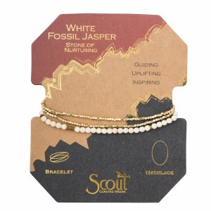 Scout Currated Wears Delicate Stone Wrap Bracelet/Necklace SDW White Fossil/Gold