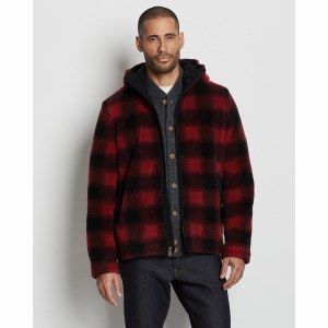 Pendleton Men's Woodside Hooded Berber Fleece Jacket XL Black/Red Stripe