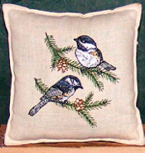 Paine Products Embroidered Chickadees Balsam Pillow 6" x 6"