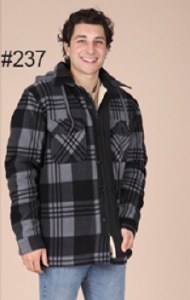 Maxxsell Apparel Hooded & Sherpa Lined Flannel Shirt Jacket M Black/Grey