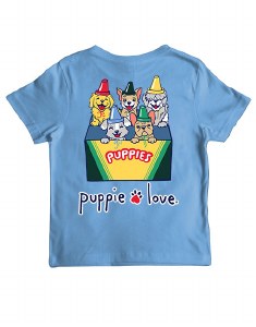 Puppie Love Crayon Pups Youth Shirt 10-12 Carolina Blue