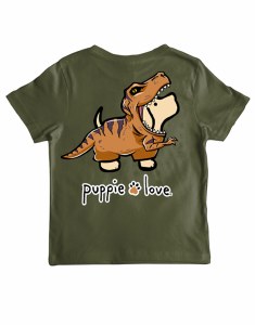Puppie Love Dinosaur Pup Youth Shirt L Military Green