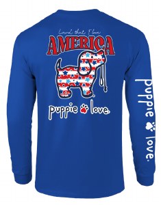 Puppie Love Stars & Stripes Pup L/S Tee XL Royal Blue