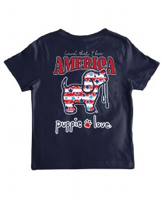Puppie Love Stars & Stripes Pup Youth S/S Tee 6-8 Navy Blue