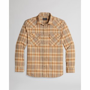 Pendleton Wyatt Snap-Front Cotton Shirt LG Tan/Blue
